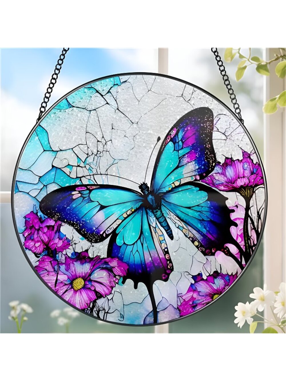 8 Inch Stained Glass Suncatcher Ornament, DOUHASU Butterfly Sun Catchers Indoor